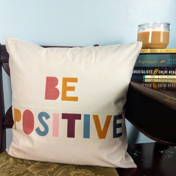 None Other - BE POSITIVE Light Pink Throw Pillow Cover